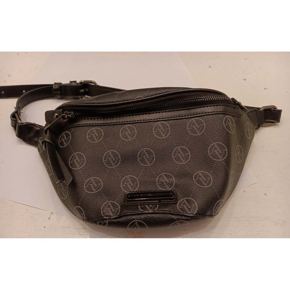 Adrienne Vittadini Black Fanny Pack AV Logo Faux Leather Adjustable Inside pocke